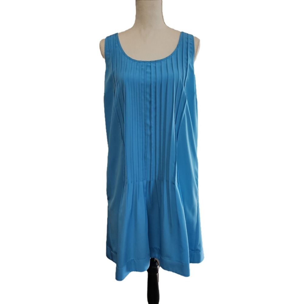 LAUREN RALPH LAUREN Blue Pintuck Pleated Sleeveless Mini Shift Dress Size 14